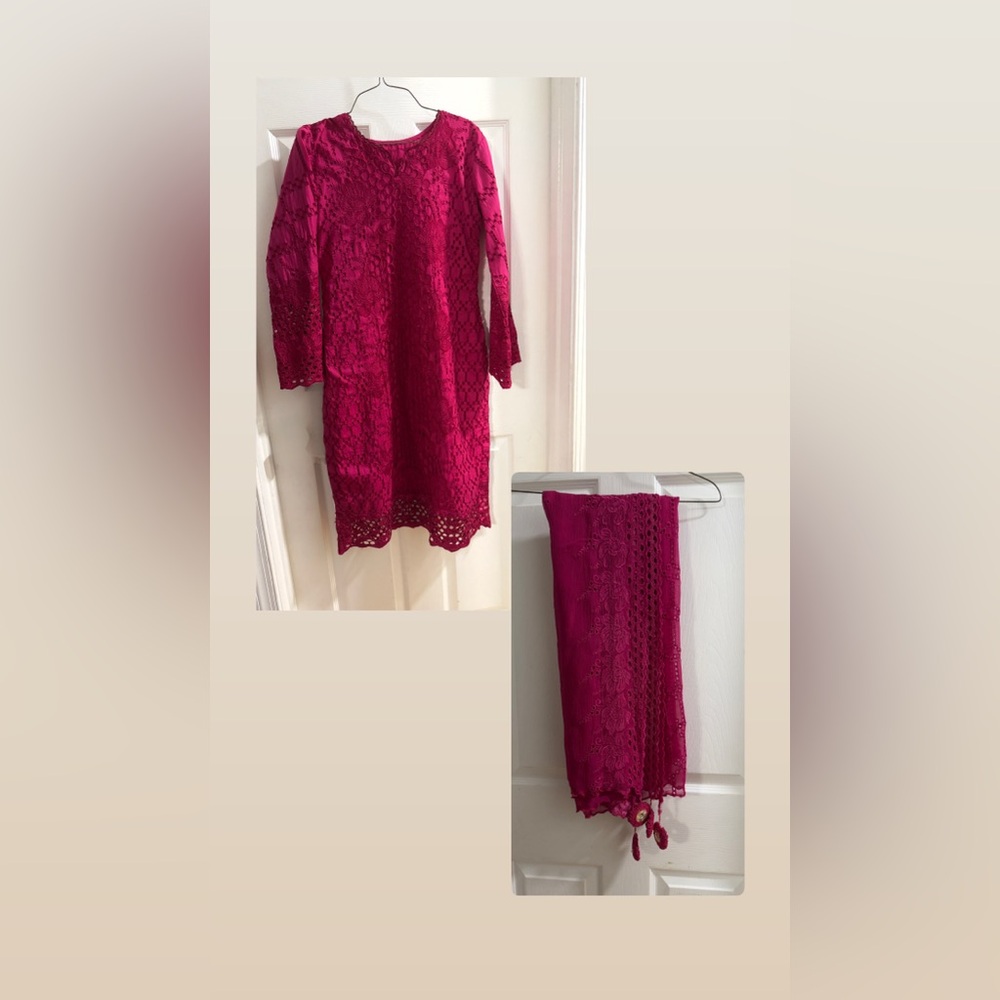 Elegant Lace Dress in Vibrant Pink